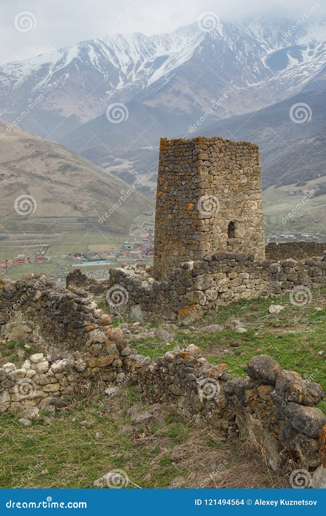 guard tower of abandoned town tsmiti in alania, russia